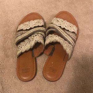 Anthropologie beaded slip on sandals